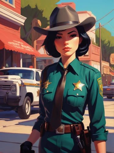 sheriff,park ranger,policewoman,sheriff car,police hat,officer,lady medic,wild west,leather hat,retro women,hat retro,western,retro woman,retro girl,the hat-female,ranger,cowboy hat,girl with a gun,woman holding gun,cowgirl,Conceptual Art,Fantasy,Fantasy 19