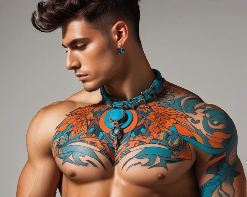 tattooed,tribal bull,with tattoo,male model,filipino,janome chow,tattoos,kai yang,teal blue asia,maori,latino,flowered tie,neon body painting,sleeve,body painting,chinese dragon,oriental,tribal,body art,body jewelry,Art,Classical Oil Painting,Classical Oil Painting 40