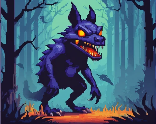 werewolf,werewolves,wolfman,pixel art,haunted forest,posavac hound,forest dragon,howling wolf,feral,halloween illustration,forest animal,wolf,game illustration,cheshire,coyote,forest dark,digital illustration,scent hound,halloween background,devilwood,Unique,Pixel,Pixel 05