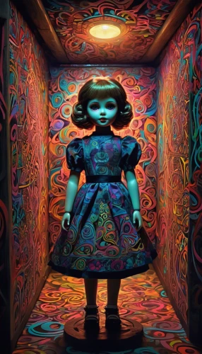 painter doll,rubber doll,killer doll,psychedelic art,doll dress,neon body painting,artist doll,cloth doll,voo doo doll,bjork,wooden doll,the little girl's room,dollhouse,doll kitchen,collectible doll,tumbling doll,clay doll,doll head,voodoo doll,the japanese doll,Illustration,Realistic Fantasy,Realistic Fantasy 39