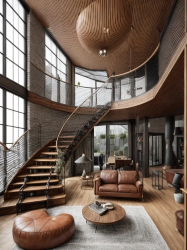 loft,modern living room,living room,interior modern design,circular staircase,winding staircase,interior design,penthouse apartment,livingroom,modern decor,wooden stairs,dunes house,contemporary decor,spiral staircase,great room,luxury home interior,interiors,beautiful home,modern office,staircase,Interior Design,Living room,Industry,French Industrial