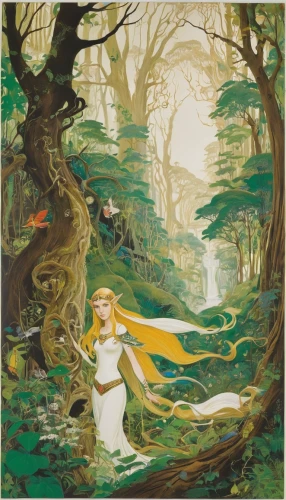 dryad,the blonde in the river,rusalka,fae,jessamine,rapunzel,fantasia,fairy forest,ballerina in the woods,faerie,sun bride,water-the sword lily,fairy world,link,elven,fantasy woman,the enchantress,idyll,fairy tale,a fairy tale,Illustration,Retro,Retro 21