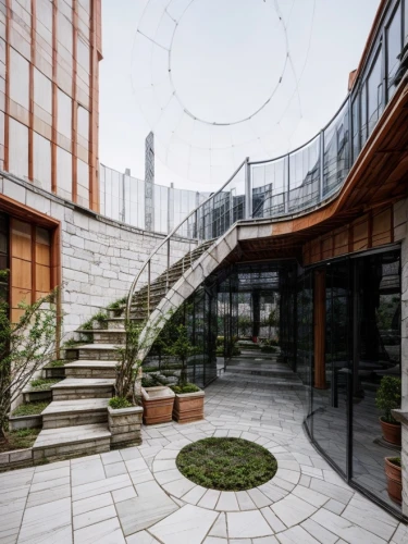 glass facade,structural glass,circular staircase,lattice windows,glass building,glass facades,winding staircase,glass panes,glass wall,roof garden,archidaily,outside staircase,eco-construction,corten steel,chinese architecture,glass tiles,kirrarchitecture,courtyard,eco hotel,lattice window,Architecture,Industrial Building,Chinese Traditional,Chinese Local 1