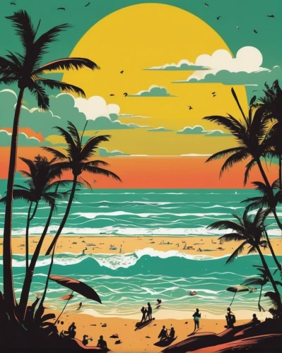 tropics,tropical beach,dream beach,beach landscape,honolulu,travel poster,brazilian beach,tropical sea,hawaii,pacific,luau,sunset beach,aloha,beach scenery,oahu,kauai,tropic,south pacific,molokai,south seas,Illustration,Vector,Vector 11