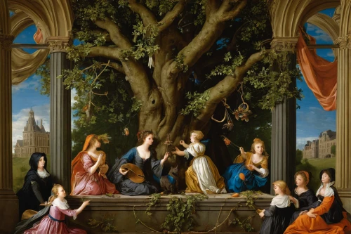 mulberry family,apollo and the muses,candlemas,bellini,the girl next to the tree,the annunciation,family tree,the branches of the tree,renaissance,secret garden of venus,flemish,holy family,bougereau,nativity of christ,pentecost,the magdalene,barberry family,girl with tree,kennel club,rosarium,Art,Classical Oil Painting,Classical Oil Painting 33