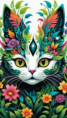 flower cat,flower animal,cat vector,seamless pattern,chinese pastoral cat,flowers png,calico cat,feline,adobe illustrator,cat image,whimsical animals,fauna,wild cat,floral composition,flora,floral background,flower painting,animal feline,felidae,breed cat,Illustration,Realistic Fantasy,Realistic Fantasy 46