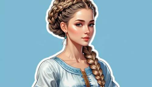 braid,jane austen,jessamine,elsa,french braid,milkmaid,braids,braiding,rapunzel,princess anna,young lady,victorian lady,queen anne,princess sofia,young girl,miss circassian,girl in a historic way,princess' earring,braided,sultana,Unique,Design,Sticker