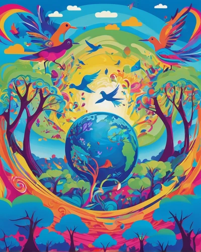 colorful tree of life,mother earth,rainbow world map,fairy world,global oneness,earth,the earth,pachamama,mantra om,love earth,mother earth squeezes a bun,spirit ball,earth chakra,earth day,fantasy world,loveourplanet,dream world,other world,psychedelic art,planet,Conceptual Art,Oil color,Oil Color 23