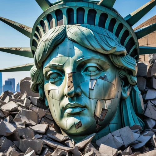 a sinking statue of liberty,statue of liberty,lady liberty,liberty statue,the statue of liberty,liberty enlightening the world,liberty island,bartholdi,statue of freedom,steel sculpture,usa landmarks,queen of liberty,mother earth statue,liberty,public art,trash land,lady justice,recycling criticism,scrap metal,new york harbor,Photography,General,Natural