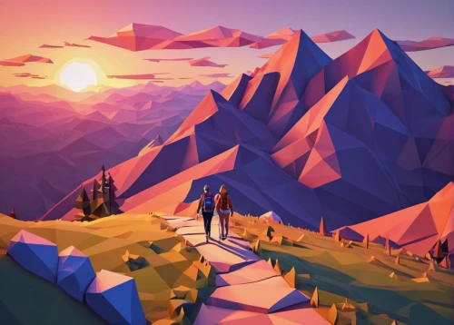 mountain sunrise,low poly,alpine crossing,low-poly,alpine sunset,mountain world,mountain scene,high-altitude mountain tour,mountains,mountain guide,digital nomads,high mountains,mountain slope,mountain hiking,landscape background,mountain landscape,hikers,mountain,autumn mountains,mountainous landscape,Unique,3D,Low Poly