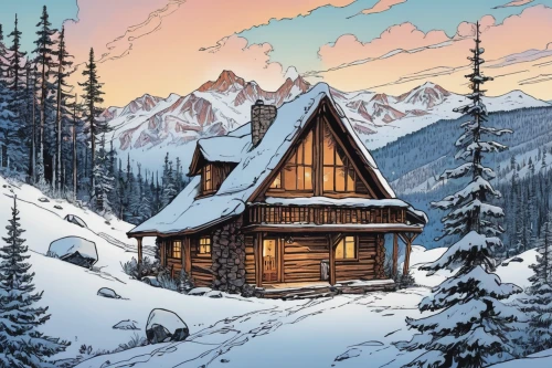 mountain hut,the cabin in the mountains,log cabin,alpine hut,log home,mountain huts,winter house,house in mountains,house in the mountains,snow house,small cabin,chalet,wooden hut,snow roof,snow shelter,wooden house,ski resort,christmas landscape,winter landscape,snowhotel,Illustration,Children,Children 02