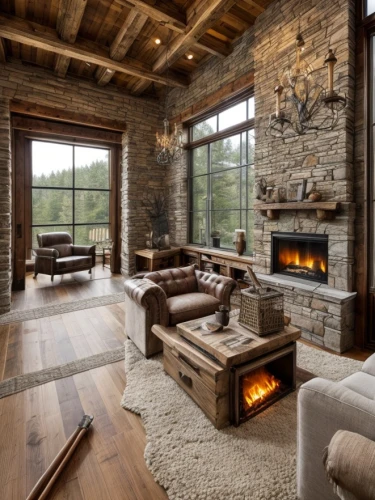 log home,fire place,the cabin in the mountains,fireplaces,rustic,wooden beams,log cabin,alpine style,family room,fireplace,chalet,log fire,luxury home interior,house in the mountains,loft,wood wool,lodge,living room,great room,wood stove,Interior Design,Living room,Farmhouse,American Rustic Retreat