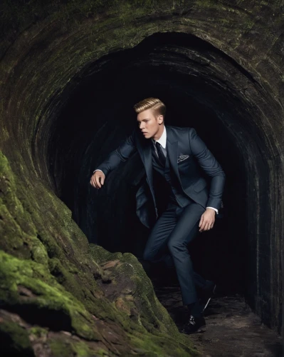 wall tunnel,james bond,dark suit,hollow way,newt,donald trump,daniel craig,suit trousers,caving,tunnel,underground,slender,cave,the wolf pit,men's suit,black suit,pit cave,bond,labyrinth,businessman,Photography,Fashion Photography,Fashion Photography 05