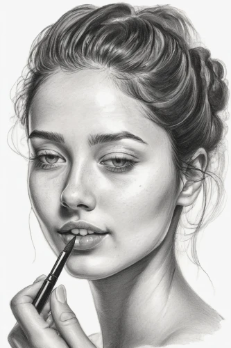 smoking girl,charcoal pencil,girl drawing,cosmetic brush,digital painting,girl smoke cigarette,charcoal drawing,girl portrait,graphite,digital drawing,charcoal,pencil,painting technique,mechanical pencil,face portrait,applying make-up,pencil art,digital art,pencil drawing,artist brush,Illustration,Black and White,Black and White 35