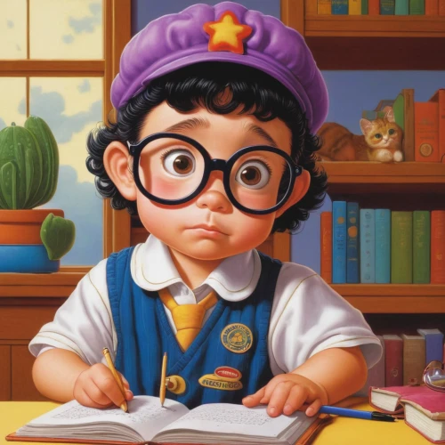 librarian,scholar,bookworm,reading glasses,cute cartoon character,tutor,agnes,professor,girl studying,nerd,tutoring,academic,bookkeeper,myopia,school boy,pediatrics,to study,primary school student,kids illustration,child with a book,Illustration,Retro,Retro 16