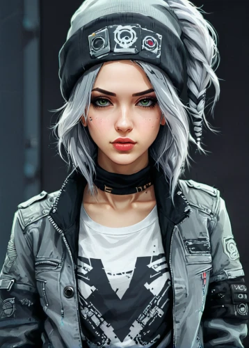 punk,clementine,operator,main character,punk design,renegade,jacket,game character,grunge,portrait background,bandana background,cyberpunk,vector girl,cyborg,harley,cg artwork,game illustration,echo,infiltrator,fighter pilot,Illustration,Abstract Fantasy,Abstract Fantasy 02