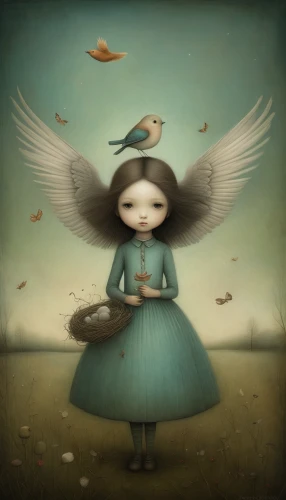 little girl fairy,child fairy,peace dove,mystical portrait of a girl,crying angel,cloves schwindl inge,flying seed,doves of peace,cupido (butterfly),faery,harpy,little girl in wind,little bird,fairy tale character,angel girl,vintage angel,crying birds,faerie,songbirds,dove of peace,Illustration,Abstract Fantasy,Abstract Fantasy 06