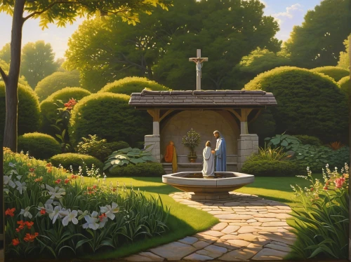 the annunciation,cottage garden,forest chapel,home landscape,idyll,monastery garden,grant wood,garden statues,towards the garden,work in the garden,girl in the garden,summer cottage,english garden,church painting,secret garden of venus,to the garden,garden shed,in the garden,the garden,the threshold of the house,Conceptual Art,Daily,Daily 27