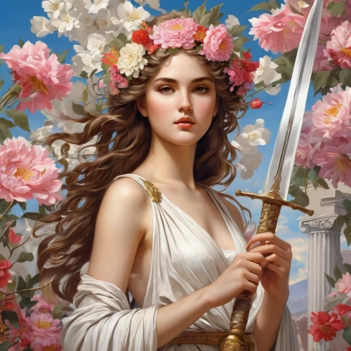 holding flowers,girl in flowers,splendor of flowers,fantasy portrait,way of the roses,with roses,beautiful girl with flowers,aphrodite,fantasy art,noble roses,angel moroni,fantasy picture,culture rose,joan of arc,flower fairy,wild roses,sagittarius,camellias,scent of roses,with a bouquet of flowers,Art,Classical Oil Painting,Classical Oil Painting 02