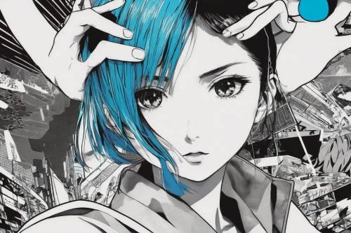 sidonia,vocaloid,blue rain,cyan,anime 3d,blue hair,persona,blue tiger,edit icon,blu,winterblueher,azure,blue color,hatsune miku,aqua,ganai,blue and white,rei ayanami,blue,blue bird,Illustration,Japanese style,Japanese Style 04