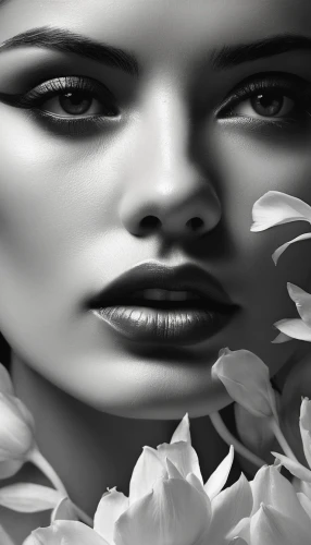 flowers png,gardenia,image manipulation,retouching,petals of perfection,beauty face skin,natural cosmetics,romantic portrait,scent of jasmine,retouch,femininity,fashion illustration,airbrushed,world digital painting,scent of roses,magnolia blossom,woman face,white magnolia,portrait background,white plumeria,Photography,Black and white photography,Black and White Photography 07