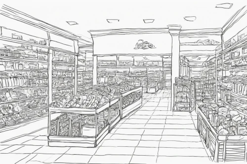 apothecary,food line art,coloring page,convenience store,pharmacy,grocer,grocery,grocery store,pantry,soap shop,brandy shop,deli,kitchen shop,candy store,store,candy shop,bakery,coloring pages,bakery products,supermarket,Illustration,Black and White,Black and White 29