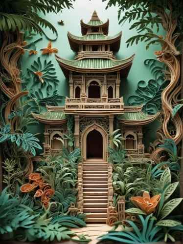 asian architecture,chinese temple,chinese architecture,pagoda,ancient house,studio ghibli,bird kingdom,forbidden palace,temples,water palace,japanese architecture,stone pagoda,japanese shrine,tropical house,treasure hall,hall of supreme harmony,feng shui,japanese garden ornament,stone palace,buddhist temple,Unique,Paper Cuts,Paper Cuts 09