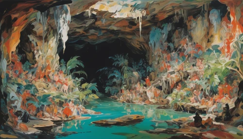 chasm,cave on the water,cave,pit cave,lava tube,lava cave,cenote,blue cave,sea caves,sea cave,ravine,cave tour,the blue caves,the limestone cave entrance,underground lake,mountain spring,blue caves,narrows,water spring,grotto,Conceptual Art,Oil color,Oil Color 18