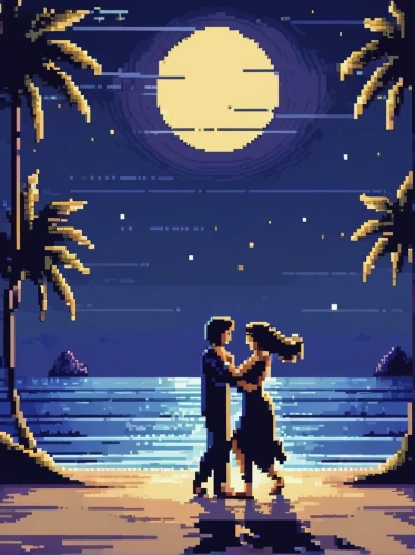 pixel art,vintage couple silhouette,romantic scene,honeymoon,couple silhouette,moonlight,romantic night,night scene,retro background,dusk background,dancing couple,moonrise,romantic portrait,romantic,pixel,silhouette art,the moon and the stars,pixelgrafic,8bit,retro frame,Unique,Pixel,Pixel 01