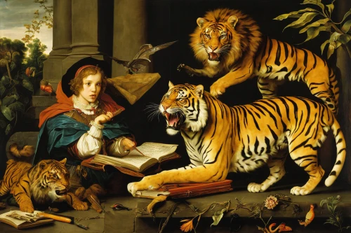 hunting scene,tigers,animals hunting,kunsthistorisches museum,a tiger,animalia,chestnut tiger,landseer,type royal tiger,big cats,bengal tiger,tiger,royal tiger,she feeds the lion,exotic animals,lionesses,woodland animals,lions couple,biblical narrative characters,two lion,Art,Classical Oil Painting,Classical Oil Painting 37