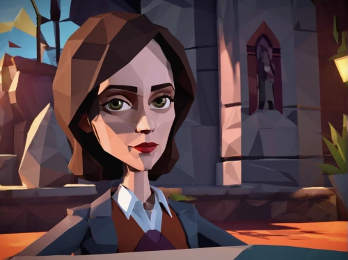 game illustration,action-adventure game,spy visual,librarian,businesswoman,business woman,vesper,vector girl,animated cartoon,investigator,main character,sci fiction illustration,city ​​portrait,character animation,business girl,detective,low poly,female doctor,game art,stylized,Unique,3D,Low Poly