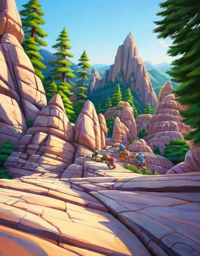 cartoon video game background,mountain landscape,mountain scene,mountain plateau,giant mountains,mountains,mountainous landscape,landscape background,mountain valley,sandstone rocks,mountain slope,background with stones,mountain world,zion,mountain stone edge,the landscape of the mountains,oheo gulch,sandstone wall,backgrounds texture,mountain valleys,Common,Common,Cartoon