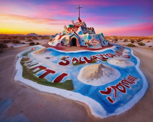 whipped cream castle,spanish missions in california,sand art,sand castle,mojave desert,sand sculptures,gingerbread house,the gingerbread house,sand sculpture,salt desert,holy land,saint nicholas,argentina desert,santa claus at beach,burning man,christmas landscape,flowerful desert,holy places,desert desert landscape,sacred art,Illustration,Abstract Fantasy,Abstract Fantasy 01