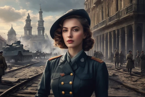 warsaw uprising,stalingrad,the girl at the station,girl in a historic way,world digital painting,world war ii,second world war,world war,allied,russia,french digital background,moscow,military officer,leningrad,digital compositing,wartime,packard patrician,photo manipulation,moscow 3,german reichsbahn,Conceptual Art,Fantasy,Fantasy 11