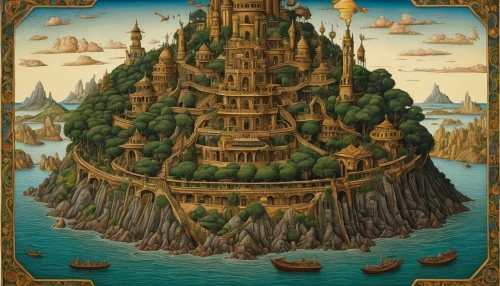 tower of babel,water castle,basil's cathedral,fairy tale castle,an island far away landscape,fantasy city,castle of the corvin,flying island,floating island,sea fantasy,castles,mushroom island,imperial shores,fairy chimney,saint basil's cathedral,islet,artificial island,artificial islands,fantasy world,fairytale castle,Art,Classical Oil Painting,Classical Oil Painting 28