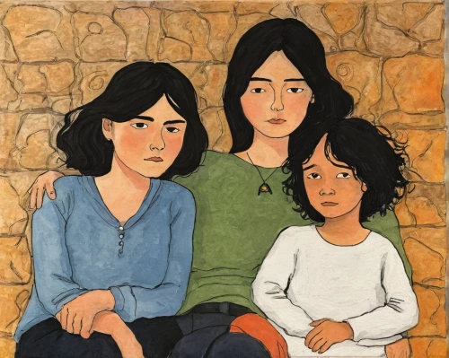 the mother and children,purslane family,arrowroot family,shirakami-sanchi,mother and children,mother with children,oil on canvas,kids illustration,children girls,birch family,three friends,herring family,families,orphans,mulberry family,nesting dolls,oil painting on canvas,trio,a family harmony,parents with children,Illustration,Paper based,Paper Based 21