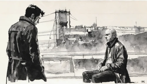 washes,game drawing,ink painting,man on a bench,men sitting,pencils,black city,sketchbook,concept art,underworld,studies,drawing course,smoking man,daredevil,breaking bad,confrontation,charcoal,stan lee,drawings,city pigeons,Illustration,Paper based,Paper Based 05