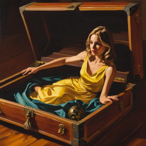 a drawer,attache case,treasure chest,drawer,mary-gold,gold lacquer,suitcase,carol m highsmith,music chest,oil painting,luggage compartments,coffin,oil on canvas,carol colman,watchmaker,casket,girl on the boat,coffins,oil painting on canvas,art deco woman,Conceptual Art,Daily,Daily 12