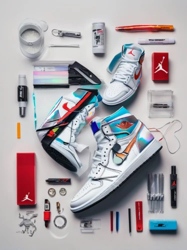 tinker,flat lay,product photography,summer flat lay,product photos,art materials,abstract multicolor,graffiti splatter,trainers,materials,fighter jets,sneakers,lebron james shoes,80's design,rotation,futura,forces,school tools,multicolor,stylograph,Unique,Design,Knolling