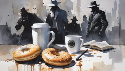 bagels,bagel,donut illustration,breakfast table,doughnuts,coffee break,pilgrims,donut drawing,oil painting on canvas,parisian coffee,sufganiyah,donuts,coffee with milk,coffee background,the coffee shop,coffee watercolor,inspector,oil painting,oil on canvas,cups of coffee,Conceptual Art,Fantasy,Fantasy 10