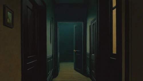 hallway,creepy doorway,the threshold of the house,the door,corridor,penumbra,a dark room,hallway space,passage,threshold,open door,doors,rooms,in the door,door,dark art,dark cabinetry,cupboard,dark cabinets,studio ghibli,Art,Artistic Painting,Artistic Painting 06