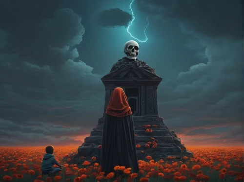 necropolis,mortuary temple,mausoleum ruins,ghost castle,dance of death,fantasy picture,orange robes,tower of babel,devil's tower,the grave in the earth,portal,obelisk,monolith,sepulchre,burial ground,prejmer,death's head,hall of the fallen,death god,pillar of fire,Photography,Documentary Photography,Documentary Photography 16