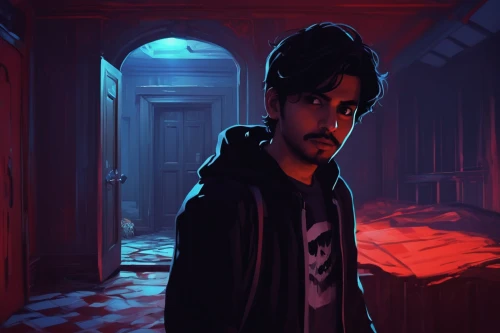 game illustration,sci fiction illustration,game art,cg artwork,fan art,dark portrait,vector illustration,wick,tony stark,vector art,concept art,a dark room,live escape game,the haunted house,in the shadows,moody portrait,shopkeeper,fawkes,halloween illustration,digital painting,Conceptual Art,Fantasy,Fantasy 19