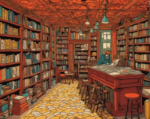 bookshelves,reading room,bookshop,bookstore,celsus library,study room,bookcase,book illustration,old library,library,book wall,sci fiction illustration,book store,bookshelf,tea and books,librarian,athenaeum,apothecary,books,coffee and books,Illustration,Retro,Retro 11