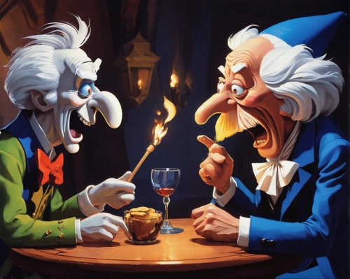 geppetto,gnomes at table,conversation,drinking party,chess game,pinocchio,talking,old couple,tea party,card game,teatime,card games,laughter,basler fasnacht,chess men,exchange of ideas,magic tricks,caricaturist,ball fortune tellers,playing cards,Conceptual Art,Fantasy,Fantasy 19
