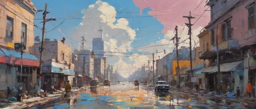 hanoi,narrow street,han thom,saigon,janome chow,oberlo,riad,vietnam,after rain,city scape,ha noi,oil painting,new orleans,istanbul,oil painting on canvas,viet nam,lan thom,street scene,china town,after the rain,Conceptual Art,Oil color,Oil Color 10
