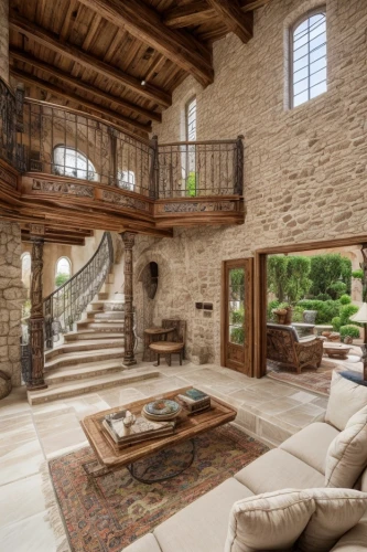 luxury home interior,beautiful home,wooden beams,crib,home interior,country estate,loft,stone floor,luxury home,stone stairs,luxury property,wine cellar,stone house,country house,family room,chateau,mansion,large home,great room,luxury real estate,Interior Design,Living room,Mediterranean,Spanish Colonial Charm