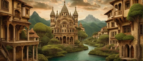 fantasy landscape,world digital painting,fantasy picture,ancient city,fantasy city,fantasy art,3d fantasy,medieval town,fairy tale castle,mountain settlement,medieval architecture,gothic architecture,fantasy world,escher village,beautiful buildings,the valley of the,medina,myst,landscapes,aurora village,Art,Classical Oil Painting,Classical Oil Painting 28