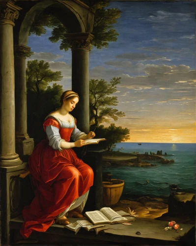 girl with a dolphin,woman playing violin,woman at the well,landscape with sea,woman playing,italian painter,girl studying,woman holding pie,meticulous painting,girl on the boat,the sea maid,woman drinking coffee,la nascita di venere,robert duncanson,woman playing tennis,child with a book,sea landscape,the annunciation,astronomer,girl on the river,Art,Classical Oil Painting,Classical Oil Painting 29