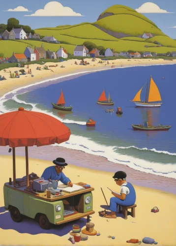 cornwall,dorset,swanage,seaside country,swanage bay,picnic boat,travel poster,ice cream van,donegal,camper on the beach,gower,beach landscape,carbis bay,summer beach umbrellas,scilly,carol colman,devon,beach restaurant,breton,sorbetes,Art,Artistic Painting,Artistic Painting 30